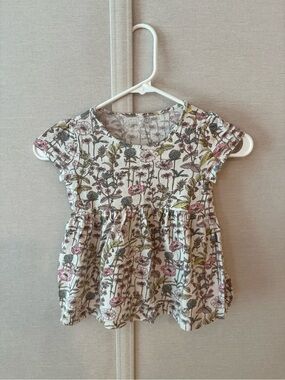 GAP Floral Short-Sleeve Peplum Top - White, Pink & Green